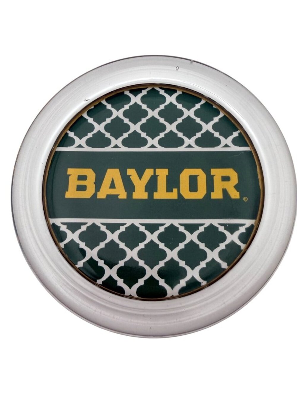 Baylor University Round Glass Tray Trinket Catch All Offialy Licensed Green 6"